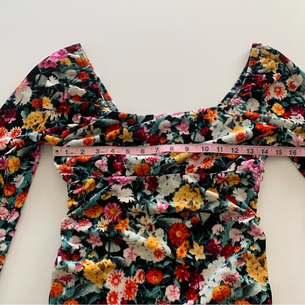 Wild Fable Black Multicolor Floral Velour Off Shoulder Long Sleeve Mini Dress - Picture 5 of 10